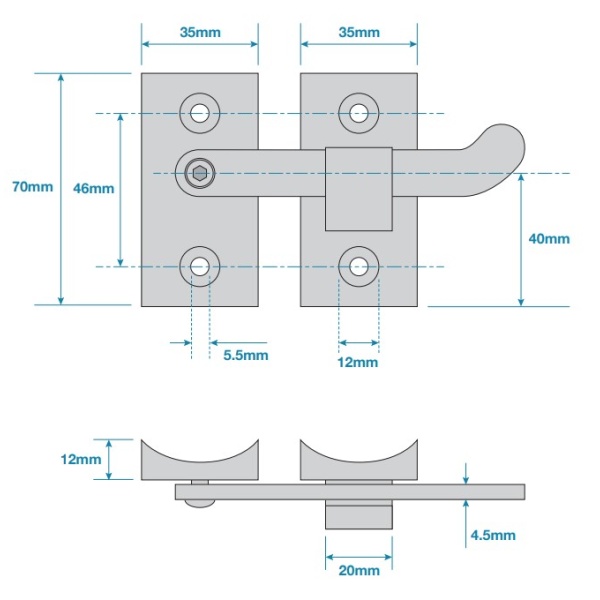 Gate latch dimensions